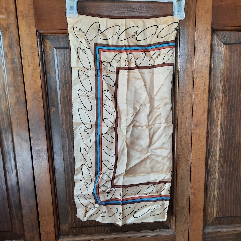 Vintage satin tan mod print scarf